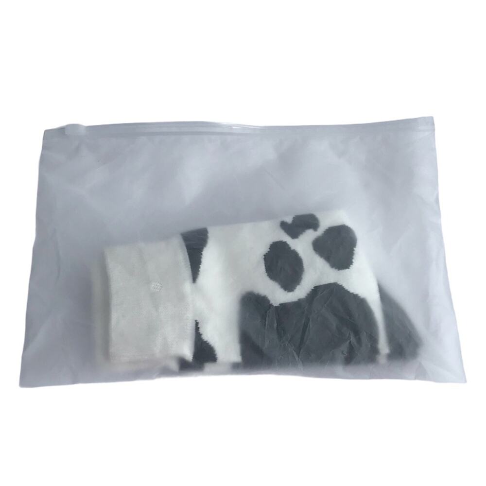 Cow Printed Black & White Knit Crew Socks One Size
